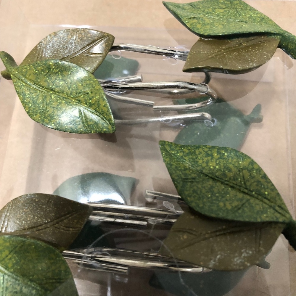 Two-Green-Leaf Shower Curtain Hook Set of 12